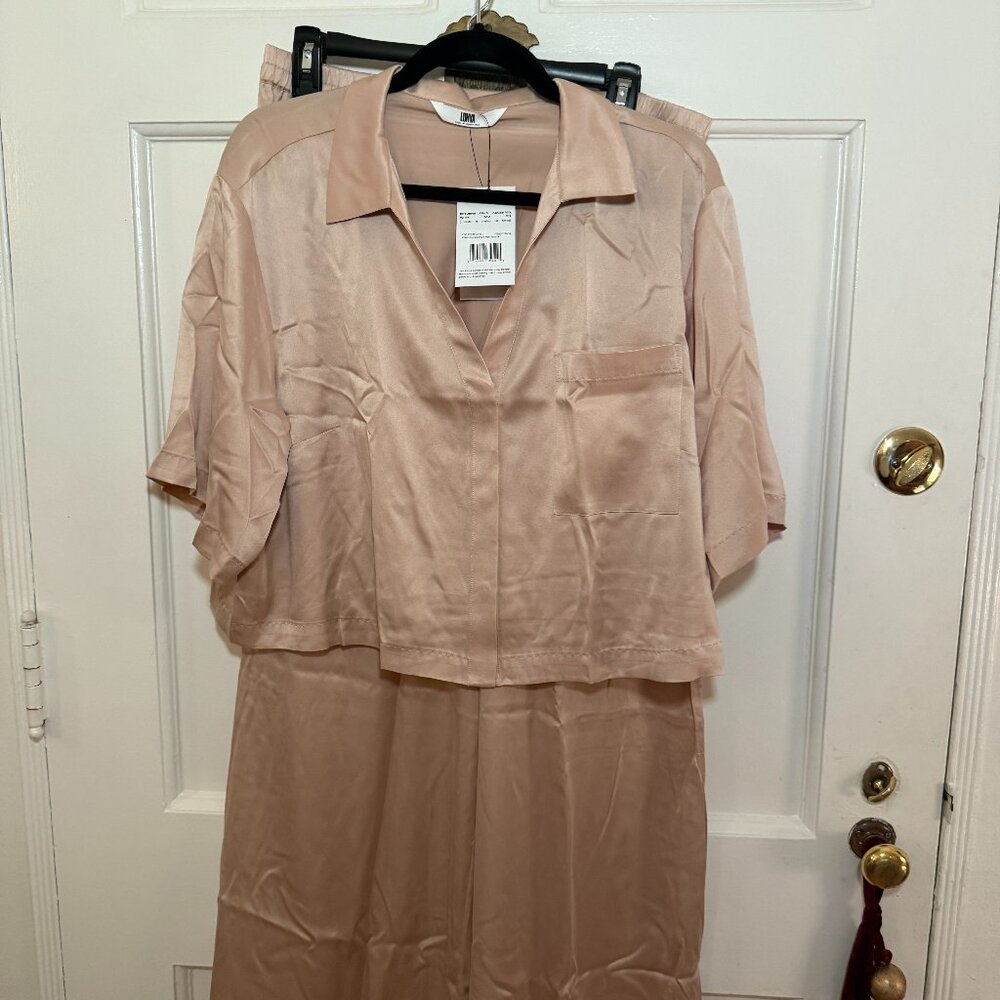 Lunya Washable Silk High Rise Pant Set, Pajamas - NWT. Size Large, Delicate Pink